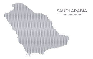 Suudi Arabistan 'ın bal peteğinden yapılan stilize haritası. Sunumlar, posterler ve diğer tasarımlar için minimalist bir formda ülkenin basit bir haritası.