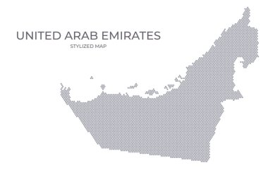 Birleşik Arap Emirlikleri 'nin bal peteğinden yapılan stilize haritası. Sunumlar, posterler ve diğer tasarımlar için minimalist bir formda ülkenin basit bir haritası.