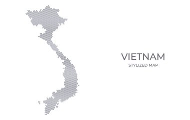 Vietnam 'ın bal peteğinden yapılan stilize edilmiş haritası. Sunumlar, posterler ve diğer tasarımlar için minimalist bir formda ülkenin basit bir haritası.