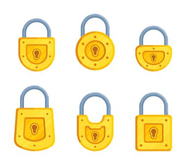 Modern detaylı bir şekilde, sarı renkli, farklı şekillerdeki kalelerin çizimleri. Kare, yuvarlak, yarı dairesel, dikdörtgen kale çizimleri