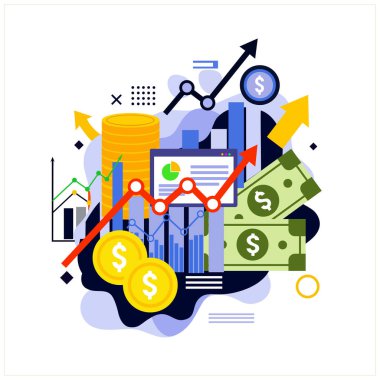 Bu resim finansal büyüme ve yatırım kavramını gösteriyor: yükselme grafiği, para sikkeleri ve analitik unsurlar başarılı bir planlama ve gelir büyümesini vurguluyor. Ekonomi, iş ve dijital finans konuları için harika.