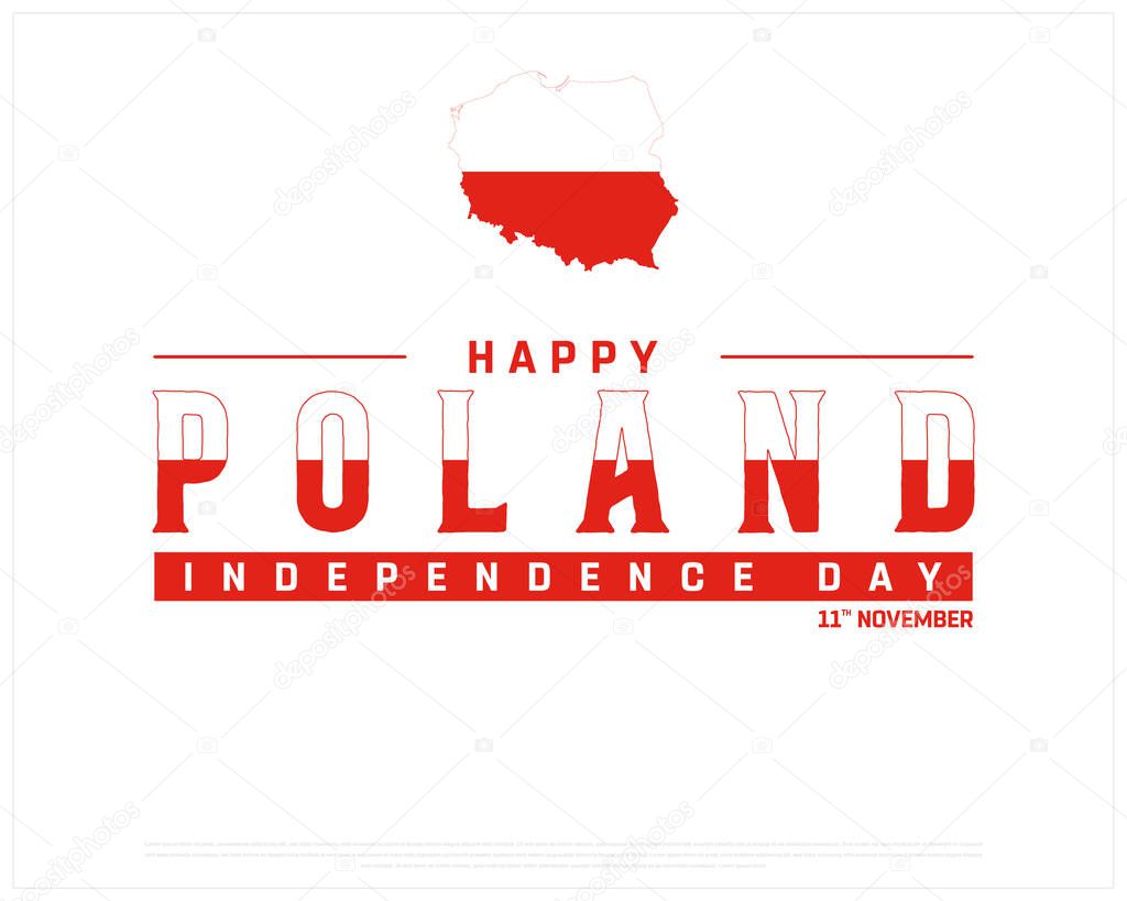Happy Poland Independence Day Design on a white background, Independence Day of Poland with a map, Typographic Design of Poland Independence Day on a white background, Editable vector Design of map, Typography design