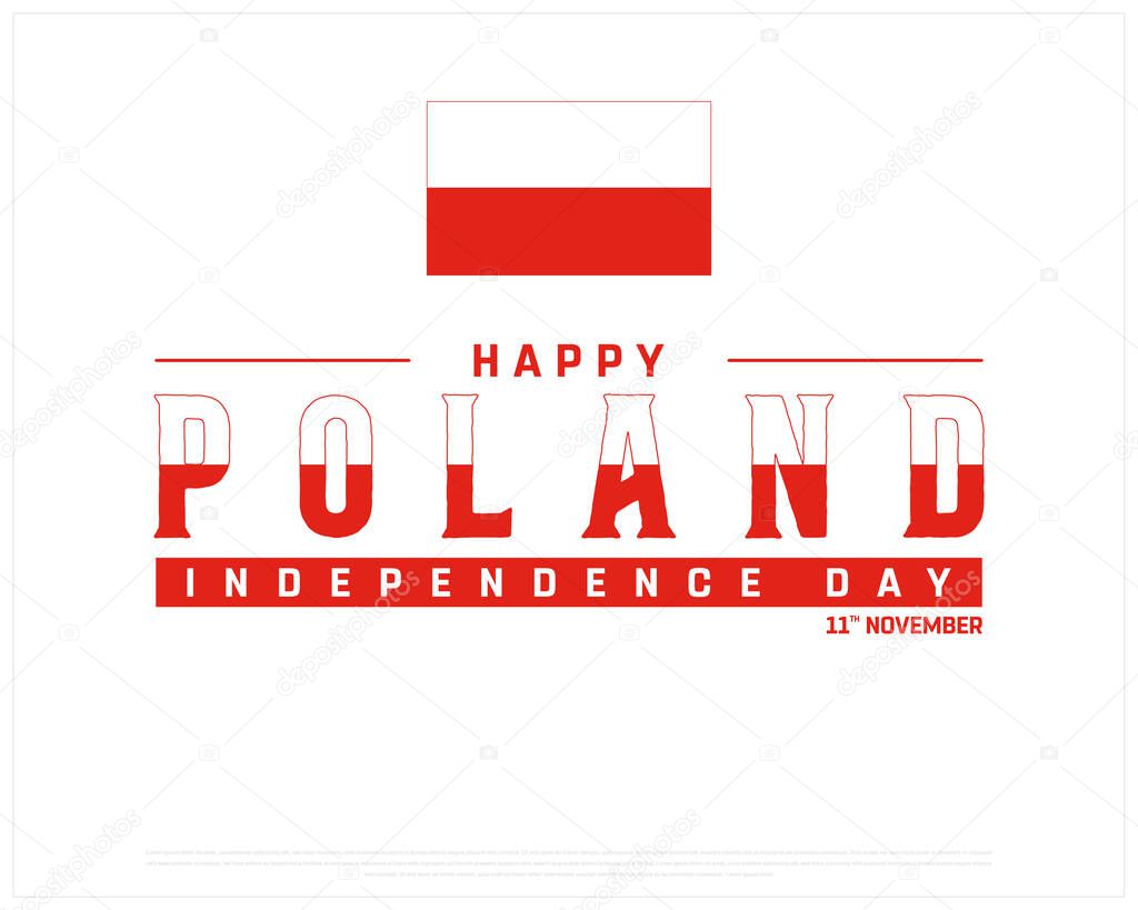 Happy Poland Independence Day Design on a white background, Independence Day of Poland with national flag, Typographic Design of Poland Independence Day, Editable vector Design, Typography design, Flag of Poland, Flag Typography