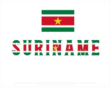 Vector illustration of Suriname typography on white background with national flag, Independence Day of Suriname, National Day of Suriname, Suriname, National Flag, Editable typographic vector Design, National flag of Suriname, Flag Typography clipart