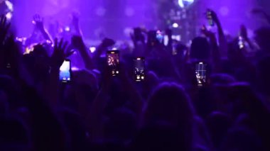 Sahne ışıkları altında kalabalık zıplıyor ve el sallıyor. Hayranlar ellerini havaya kaldırmış, parlak mavi bir şekilde sahne arkasında hareket ediyorlar. Festivaldeki mutlu insanlar müziğin tadını çıkarıyor