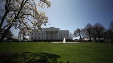 Güzel bahar çiçekleri Washington 'daki Beyaz Saray' ın bahçesini süslüyor. Temiz bir gökyüzü federal binanın huzurlu atmosferini arttırır..