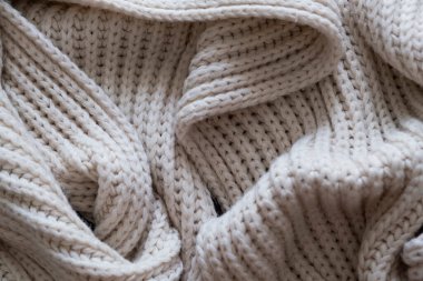 Beyaz örgü kumaş dokusu, yakın plan..