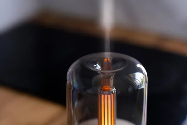 Hava nemlendirici. Aroma lambası. Yağlar. Minimalizm. Hava nemlendirmesi için minimalist lamba. Yatay olarak. Dikey. Reklamcılık. Meditasyon. Yanan lamba. Beyaz dava. Kablosuz aroma lambası. Kapalı devre devre kartı. Yakın çekim. makro.