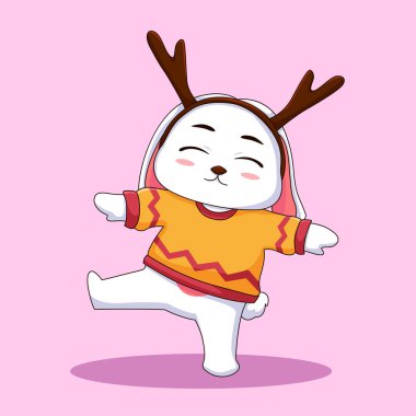 Ren geyiği saç bandı takan Sevimli Tavşan Noel Karakteri