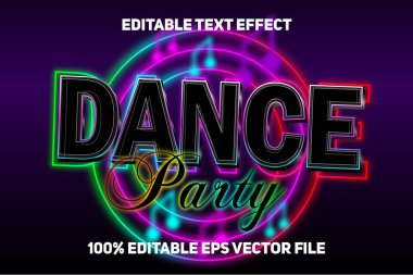 Dans Partisi Düzenlenebilir Metin Efekti 3B Neon Biçimi