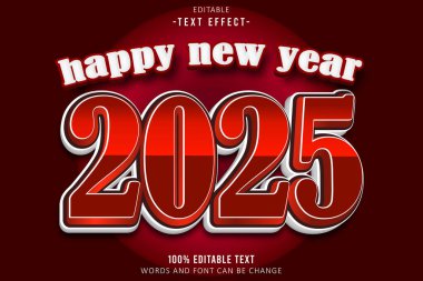 Mutlu yıllar 2025 Düzenlenebilir metin efekti 3D kabartma çizgi film biçimi