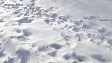 Karda ayak izleri. Yol boyunca kar yağışı. Şiddetli kar yağışıweather condition.