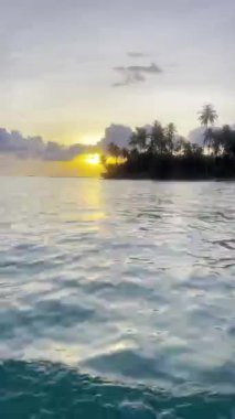 Güneşli bir günde hareket halindeki bir tekneden deniz pelerini. Güzel gökyüzü. Tatil, seyahat ve tatil konsepti.