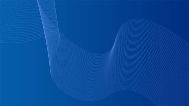 Parlak mavi dalgalı çizgileri olan soyut bir kompozisyon. Mavi dalgalı çizgiler birbirine dolanmış mavi çizgiler siyah bir arkaplanda akıyor. afiş, kapak, poster, broşür, kart, başlık.