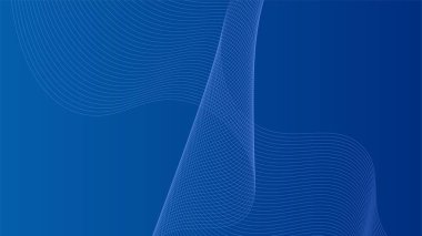 Parlak mavi dalgalı çizgileri olan soyut bir kompozisyon. Mavi dalgalı çizgiler birbirine dolanmış mavi çizgiler siyah bir arkaplanda akıyor. afiş, kapak, poster, broşür, kart, başlık.