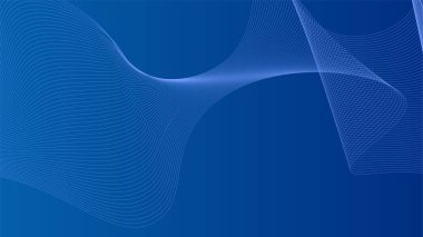 Parlak mavi dalgalı çizgileri olan soyut bir kompozisyon. Mavi dalgalı çizgiler birbirine dolanmış mavi çizgiler siyah bir arkaplanda akıyor. afiş, kapak, poster, broşür, kart, başlık.