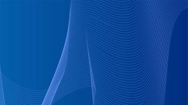 Parlak mavi dalgalı çizgileri olan soyut bir kompozisyon. Mavi dalgalı çizgiler birbirine dolanmış mavi çizgiler siyah bir arkaplanda akıyor. afiş, kapak, poster, broşür, kart, başlık.