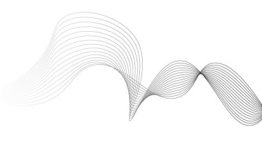 Soyut arkaplan çizgilerinin gri desenlerinin vektör çizimi. Beyaz arka planda soyut dalgalı çizgiler izole edilmiş. Dalga çizgisi sanatı, eğri düz tasarım.