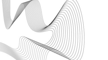 Soyut arkaplan çizgilerinin gri desenlerinin vektör çizimi. Beyaz arka planda soyut dalgalı çizgiler izole edilmiş. Dalga çizgisi sanatı, eğri düz tasarım.