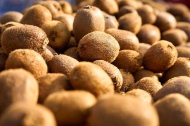 Pazarda satılık kivi meyvesi yakın plan.