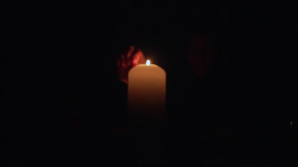 Family Sitting Candles Blackout War Ukraine — Video