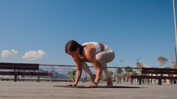 Young Woman Doing Yoga Outdoor Sport Exercises Maternity Concept Healthy — Vídeos de Stock