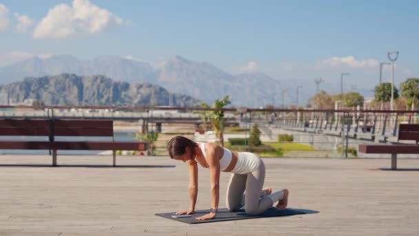 Young Woman Doing Yoga Outdoor Sport Exercises Maternity Concept Healthy — Vídeos de Stock