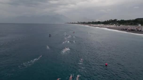 Mai 2023 Antalya Türkei Massenstart Schwimmen Offenen Wasser Hochwertiges Filmmaterial — Stockvideo