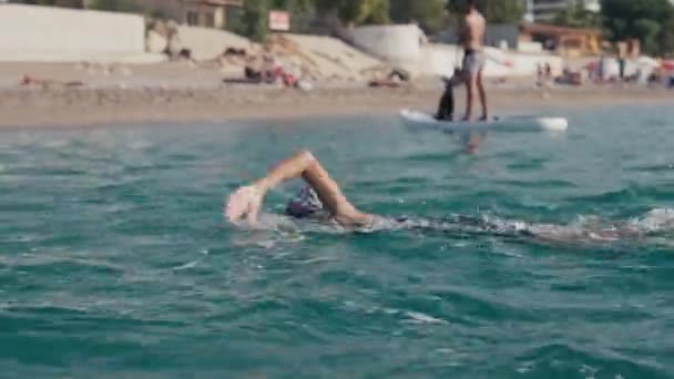 August 2023 Antalya Turkey Triathlete Sports Swimming Workout Triathlete Swim — Stock Video