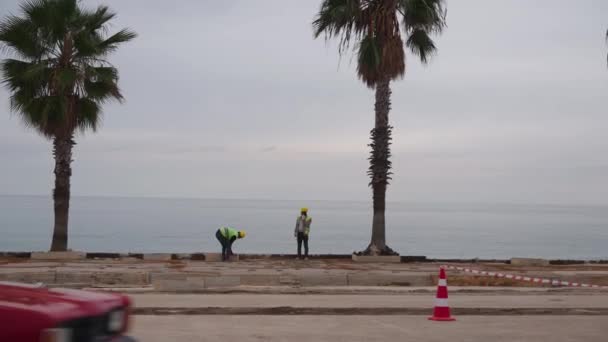 Antalya Türkei 2024 Wiederaufbau Der Strandpromenade Des Liman Viertels Konyaalty — Stockvideo