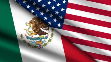 High Quality background with Two Flags of USA and Mexico clipart