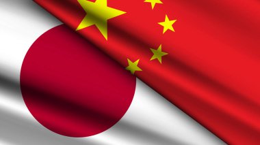 Japon ve Çin 'in İki Bayrağı ile yüksek kalite arka plan