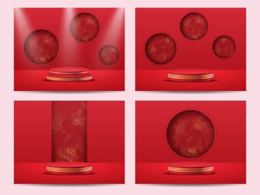 3d Product Backdrop with Display Podium in Crimson Tone clipart