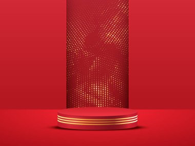 3d Product Backdrop with Display Podium in Crimson Tone clipart