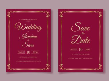 Modern Wedding Invitation Card Template with Golden Frames clipart