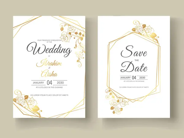 Altın Çerçeveli Modern Düğün Davetiyesi Şablonu