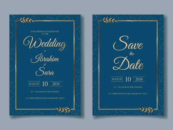 Altın Çerçeveli Modern Düğün Davetiyesi Şablonu