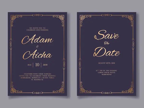 Altın Çerçeveli Modern Düğün Davetiyesi Şablonu