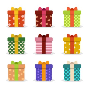 Monokrom Arkaplanı üzerinde izole edilmiş Renkli Hediye Kutuları