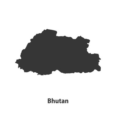 Bhutan 'ın yüksek kaliteli siluet haritası Beyaz Arkaplanda izole edildi