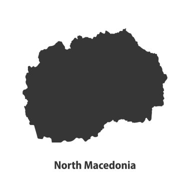 Kuzey Makedonya 'nın yüksek kaliteli siluet haritası Beyaz Arkaplanda izole edildi