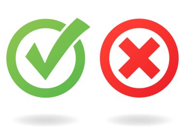 Beyaz Arkaplanda Doğru ya da Yanlış Simgeleri İzole Edildi