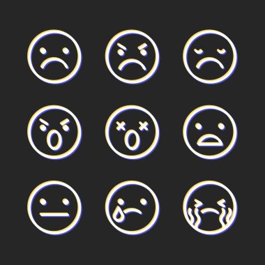 Neon Emojiler Karanlık Arkaplanda İzole Edildi