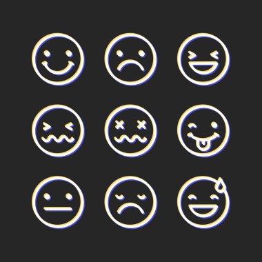 Set of Neon Emojis Isolated on Dark Background clipart