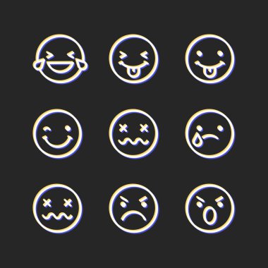Neon Emojiler Karanlık Arkaplanda İzole Edildi