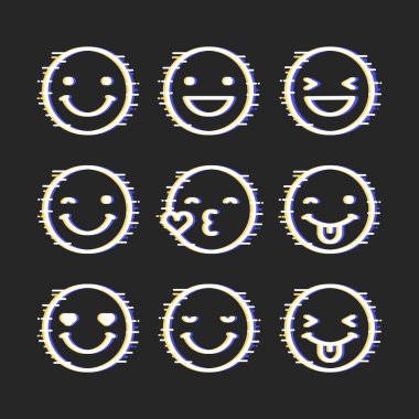 Neon Emojiler Karanlık Arkaplanda İzole Edildi