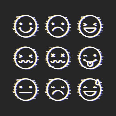 Neon Emojiler Karanlık Arkaplanda İzole Edildi