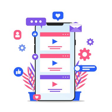 Sosyal Medya Uygulaması Konsepti ile Düz Akıllı Telefon