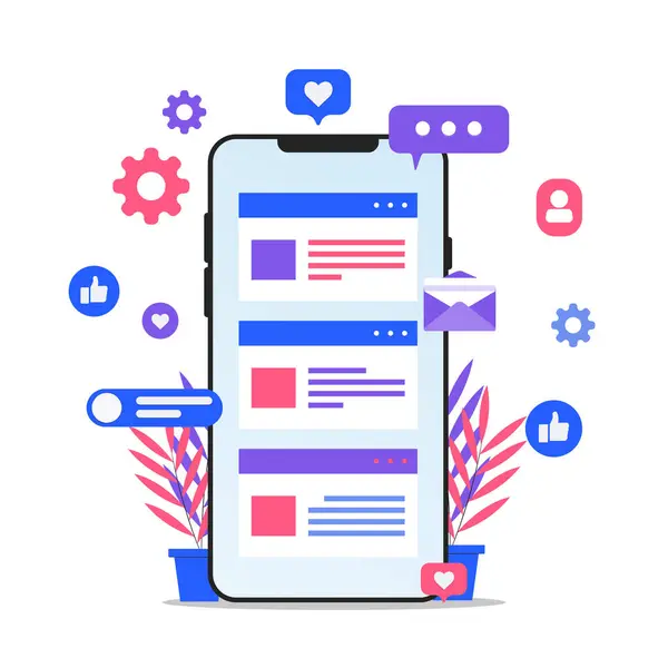 Sosyal Medya Uygulaması Konsepti ile Düz Akıllı Telefon