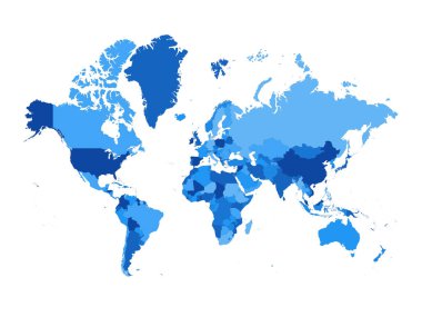 Tek Renkli Arkaplanda İzole edilmiş Tüm Ülkelerin Düz Dünya Haritası